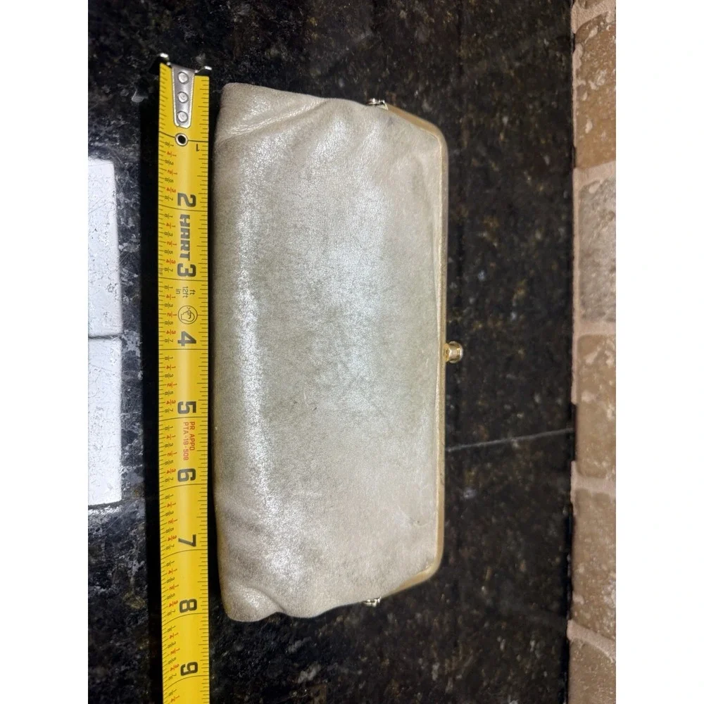 Hobo International‎ Double Kisslock Wallet Silver Gray Glazed Leather Clutch